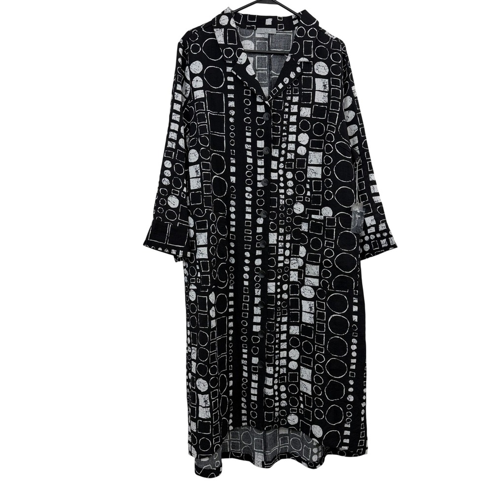 Habitat Dress Womens XL Black Geometric Print Button Down Shirt Dress 34182